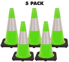 18" Lime Reflective Traffic Cones Safety Road Construction - 5 Pack