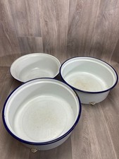 Antik Emaille Sch&uuml;ssel Set 3tlg Wei&szlig; Blau Waschsch&uuml;ssel Vintage Deko Konvolut