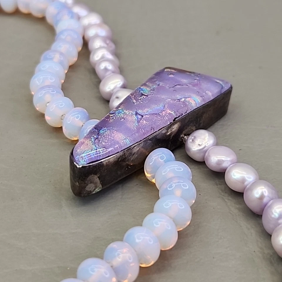 玻璃串珠项链蛋白石淡水珍珠二色吊坠抽象 19 — 第 4/4 张图片