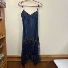 Xscape vintage midnight blue satin dress women’s 14 beaded lace Y2K whimsygoth