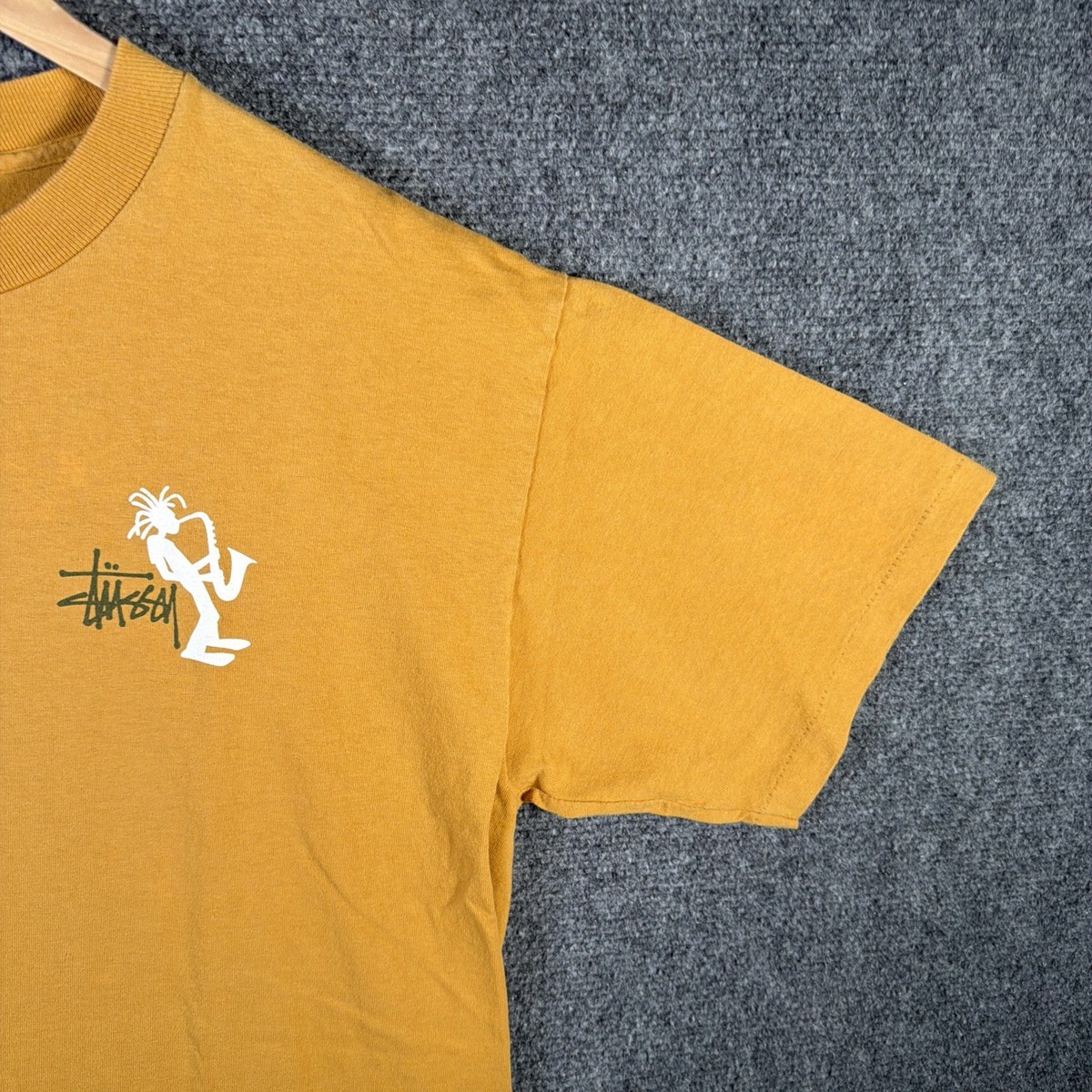 Vintage Stussy Shirt Mens Large Yellow 90s Skate Surf Saxophone