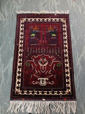 3x5 XL Handmade High-quality Soft Prayer Rug, Rare Red Muslim Prayer Area Rug.
