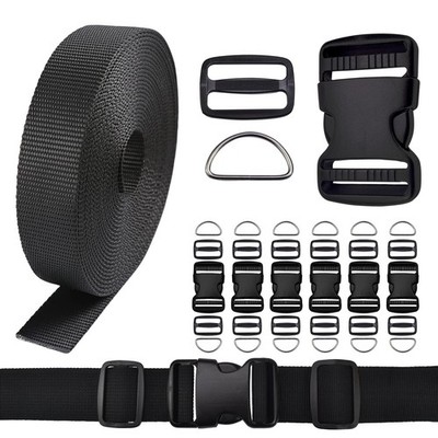 1.25 Inch Buckles Straps Set 6 Yards 1.25 Inch Black Nylon Webbing Strap 6 Pcs