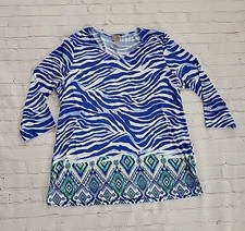 Easywear By Chico  s Women  s Size 3 Blue Zebra Print 3/4 Sleeve Shirt Stretch