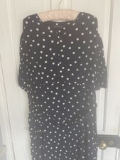 M&S Collection Navy White Spot Dress Size 20 Empire Line Belted Viscose