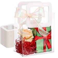 Clear Gift Bags with Handles, 20 Pcs 7"x4"x8" Small Tote Goodie Bag Bulk PVC ...