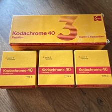 Kodachrome 40 Farbfilme, Super 8 Kassetten, 3 Sr&uuml;ck, Unge&ouml;ffnet, 1983 abgelaufen
