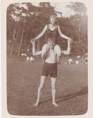Baden Swimwear Young Lovers Woman Piggyback Grunewald Berlin Vintage 1928