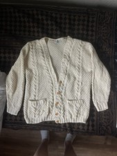 Sostanza Ivory Cable Knit Cardigan Sweater Button Front Pockets Size M