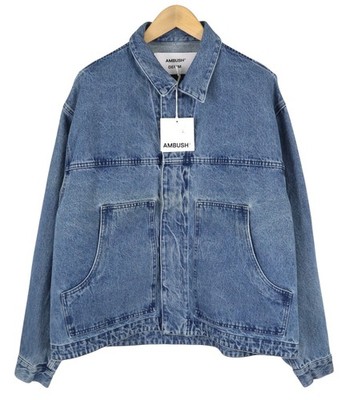 AMBUSH Herren Oversized Jeans Jeansjacke L blau aufgesetzte Taschen Reißverschluss *