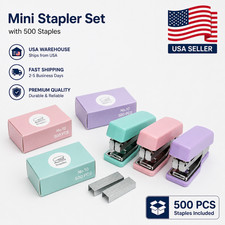 Mini Stapler Set 500 Staples Portable Cute Small Metal Office Desk Supplies