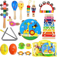 Kids Musical Instruments Set, 20 Pcs Toddler Wooden Percussion Instruments for B