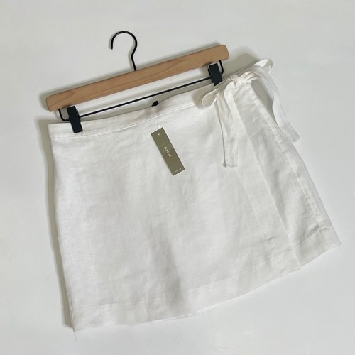 NWT!! J. CREW Wrap Skirt Linen Solid White Mini Tie Waist Preppy Lined Size 4 - Picture 2 of 14