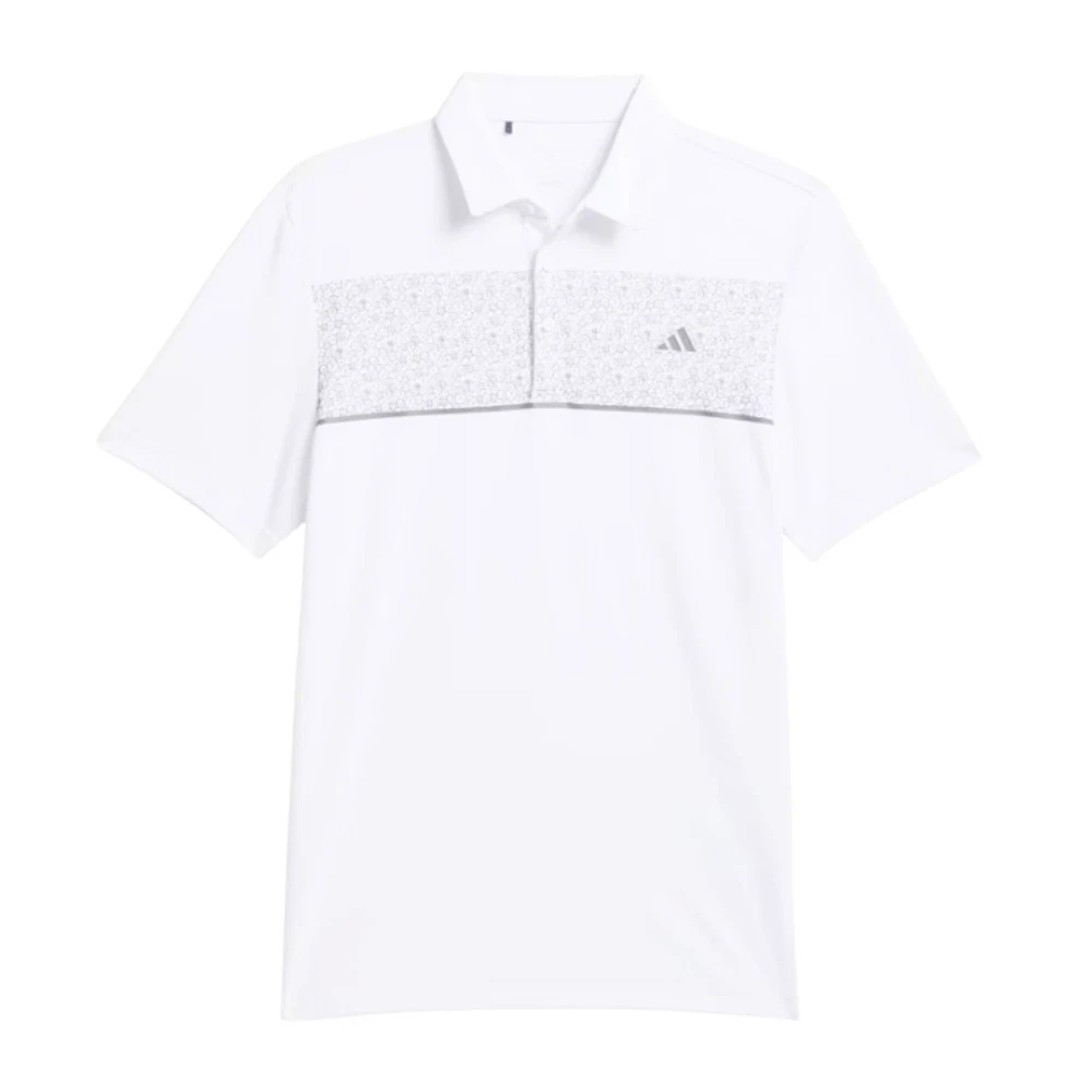 Adidas Men's Stretch Short Sleeve Chest Print Golf Polo Shirt White XL - NEW