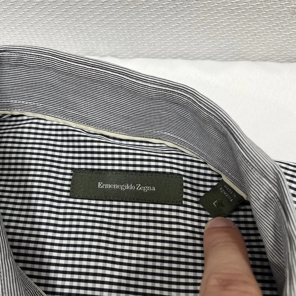 Ermenegildo Zegna Men’s Dress Shirt Size XL Black White Gingham Business Formal - Image 3 of 4