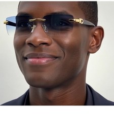 Sunglasses Blue Lens Frameless Elegant Retro Vintage Luxury Style UV400 Street