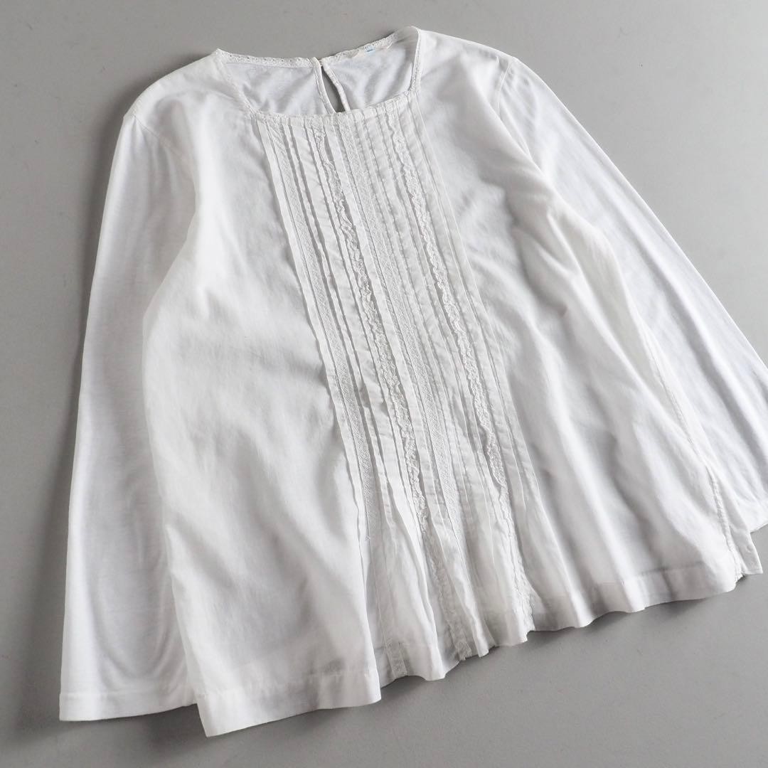 45R White Lace Pintuck Blouse Long Sleeve Cotton Size 3 Excellent Condition