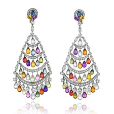 Graff 18K White Gold Multicolor Sapphire & Diamond Chandelier Earrings