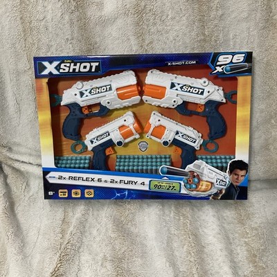 NIB Zuru X-Shot Combo Pack w/2x Reflex 6 & 2x Fury 4 Dart Guns w/96 Darts