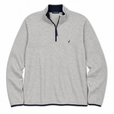 Nautica Fleece Pullover Mens Medium Grey 1/4 Zip Mock Neck KR5391