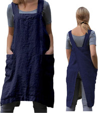 Pinafore Cross Back Apron for Women with Pockets Japanese Smock for Work Gardeni