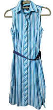 EXPRESS Stretch Shirt Dress Size 1/2 Button Front Sleeveless Blue Striped