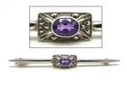 Art Deco .925 Sterling Silver Amethyst  Marcasite Stick Pin Jewelry Brooch  - 03