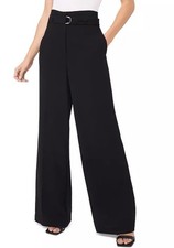 CeCe Women's Belted High Rise Wide-Leg Trousers Rich Black NWT Size 12