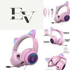 Colorful Cat Ear Gaming Headphones with LED Light - Wired 3.5mm, Noise-Cancel...
