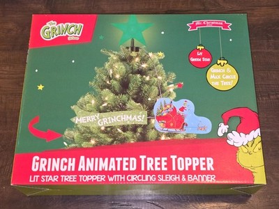 New Dr Seuss The Grinch Sleigh Animated Mr Christmas Tree Topper Merry Grinchmas