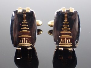 Vintage SWANK Cufflinks Pagoda Black Gold Tone Asian Temple Motif