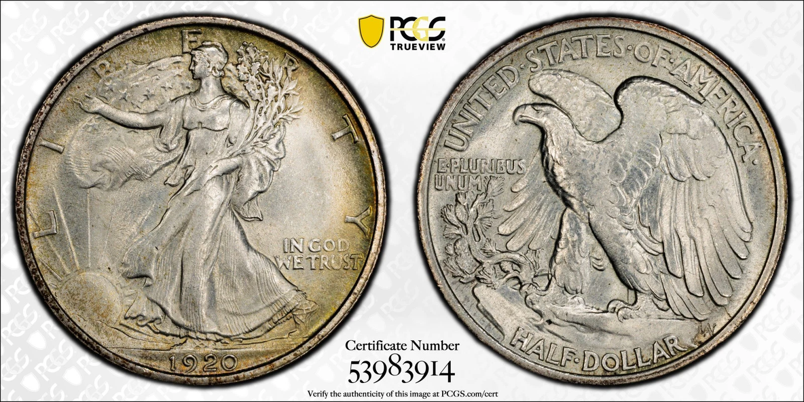 1920 P Half Dollars Liberty Walking PCGS MS-66