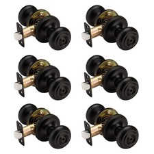 6 Pack Black Door Knobs Interior with Turn Lock, Door Knob with Lock for Bath...