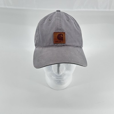 Carhartt Cap Strap-Back Gray Canvas Hat Brown Leather Patch  display picture 1
