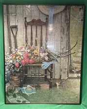 Norman Rockwell Framed Puzzle / Print ( Garden Bouquet) 25” X 32”
