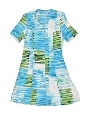VINTAGE Womens Abstract Pattern Basic Dress EU 38 Medium Blue Viscose AR16