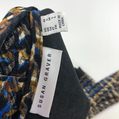 Susan Graver Medium Open Front Cardigan Duster Sweater All Over Print Brown Blue - Picture 11 of 11