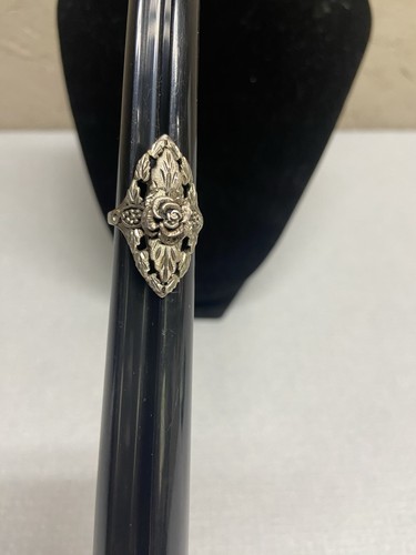 Vintage Sterling Silber Ring Rose und Blatt 0,925 Größe 7,5