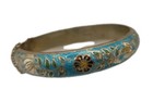  Sterling Silver Blue Enamel Bangle With Flowers Bracelet Hinged 2.5"  — photo 1