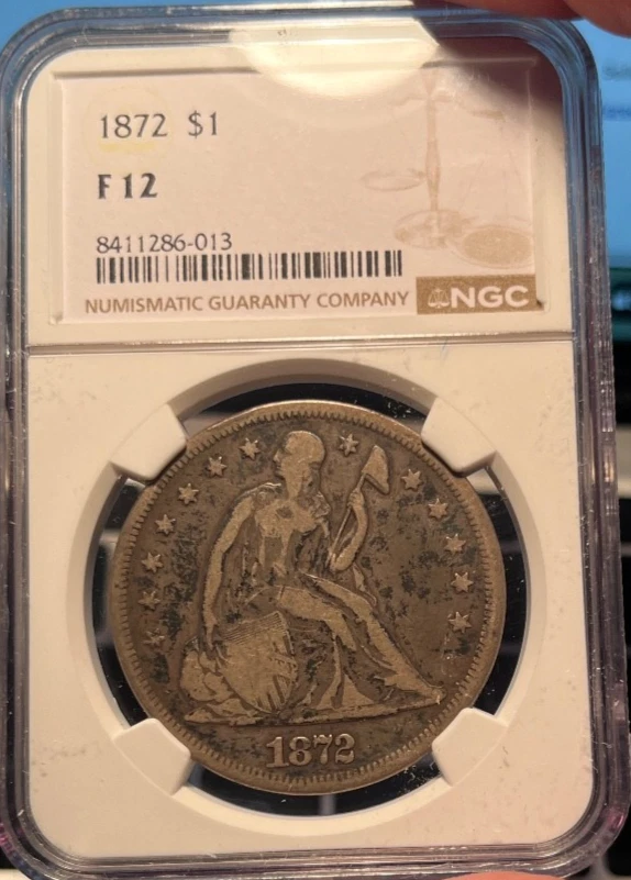 1872 Seated Liberty Silver Dollar NGC Fine 12 Freshly Graded - Image 2 of 3
