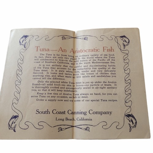 1915 Avalon Brand Tuna Recipe Phamplet Ephemera California Fish De Lux Cookbook - Picture 2 of 5