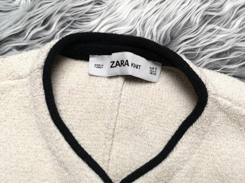 ZARA KNIT WOMEN'S OFF WHITE BLACK TRIM LONG SLEEVE POCKETS CARDIGAN SIZE S - Picture 7 of 9