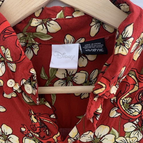 Disney Womens XS Mulan Mushu & Cri-kee Tunic Length Hawaiian Short Sleeve Shirt - Picture 2 of 7