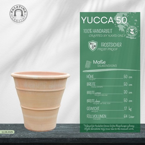 handgefertigtes Terracotta Pflanzgefäß, frostfester Pflanzkübel Yucca 50 cm - Bild 3 von 13