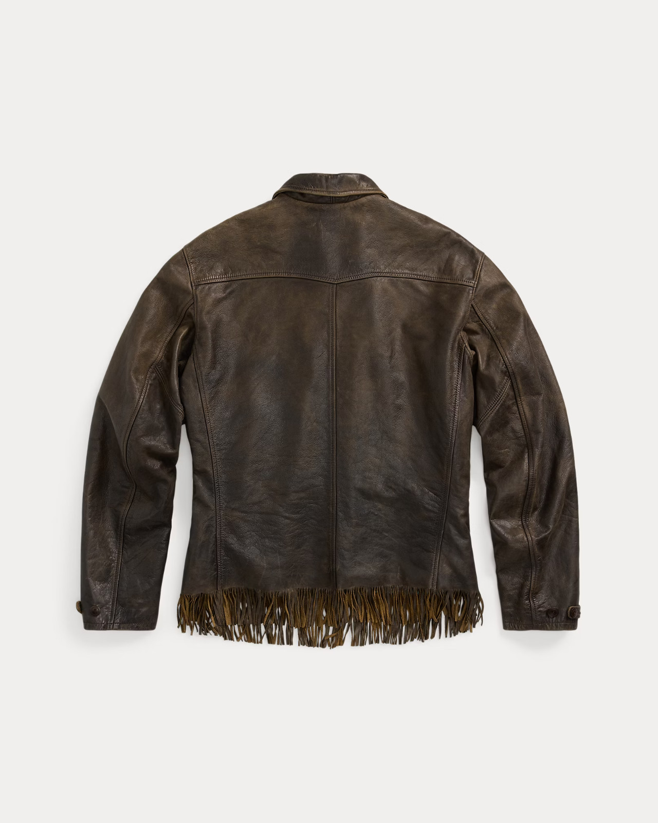 RRL Ralph Lauren Fringe Leather Jacket Western Men's Large L Brown Coat Lined image 7