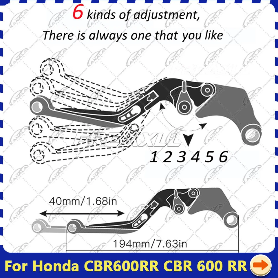 Black For HONDA CBR600RR 2007-2022 CNC Handle Grips Cap Brake Clutch Levers Sets Foto 4 de 4