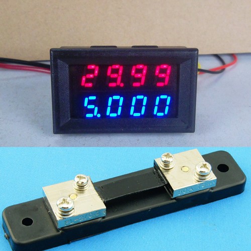 0-100V 20A DC Digital LED Voltmeter Ammeter Amp Volt Meter + 50A shunt 12v 24v