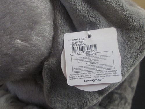 NWT Aurora Gray Elephant & Baby Stuffed Animal Plush Adorable Toys 15" - Picture 9 of 9
