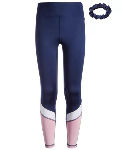 ID IDEOLOGY Big Girl Spliced Colorblock Legging w/ Scrunchie Indigo Sea Size XL - Picture 2 of 2