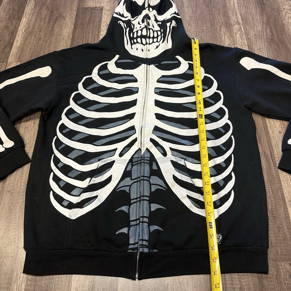 Y2K HÍBRIDO CREMALLERA COMPLETA MÁSCARA ESQUELETO CALAVERA SUDADERA CON CAPUCHA NEGRO BLANCO XL H8 Foto 4 de 4
